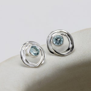 Blue Topaz Earrings, Handmade Riviera Blue Topaz Sterling Silver Stud Earring, Elegant Earrings, Blue Topaz Earrings, Dainty Earrings