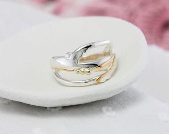 Sterling Silver Ring with 14KT Gold Details: Handmade Mixed Metal Jewelry