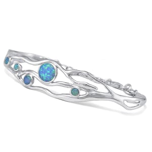 Handmade Organic Sterling Silver Blue Fire Opal Bracelet, Statement Bracelet, Blue Opal Bangle, Charm Bracelet Opal