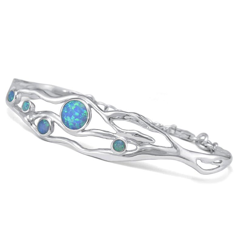 Handmade Organic Sterling Silver Blue Fire Opal Bracelet, Statement Bracelet, Blue Opal Bangle, Charm Bracelet Opal image 2