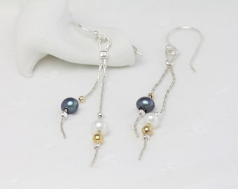 Handmade Black & White Freshwater Pearl Drop Earrings