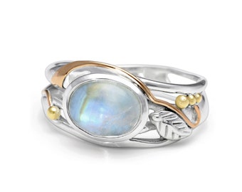 Sterling Silver Rainbow Moonstone Ring, Statement Ring, June Birthstone Ring, Rings for Women, Nature Inspired Ring