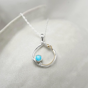 Silver Opal Necklace, Handmade Blue Opal Organic Circle Necklace, Handmade Necklace, Sterling Silver Necklace, October Birthstone