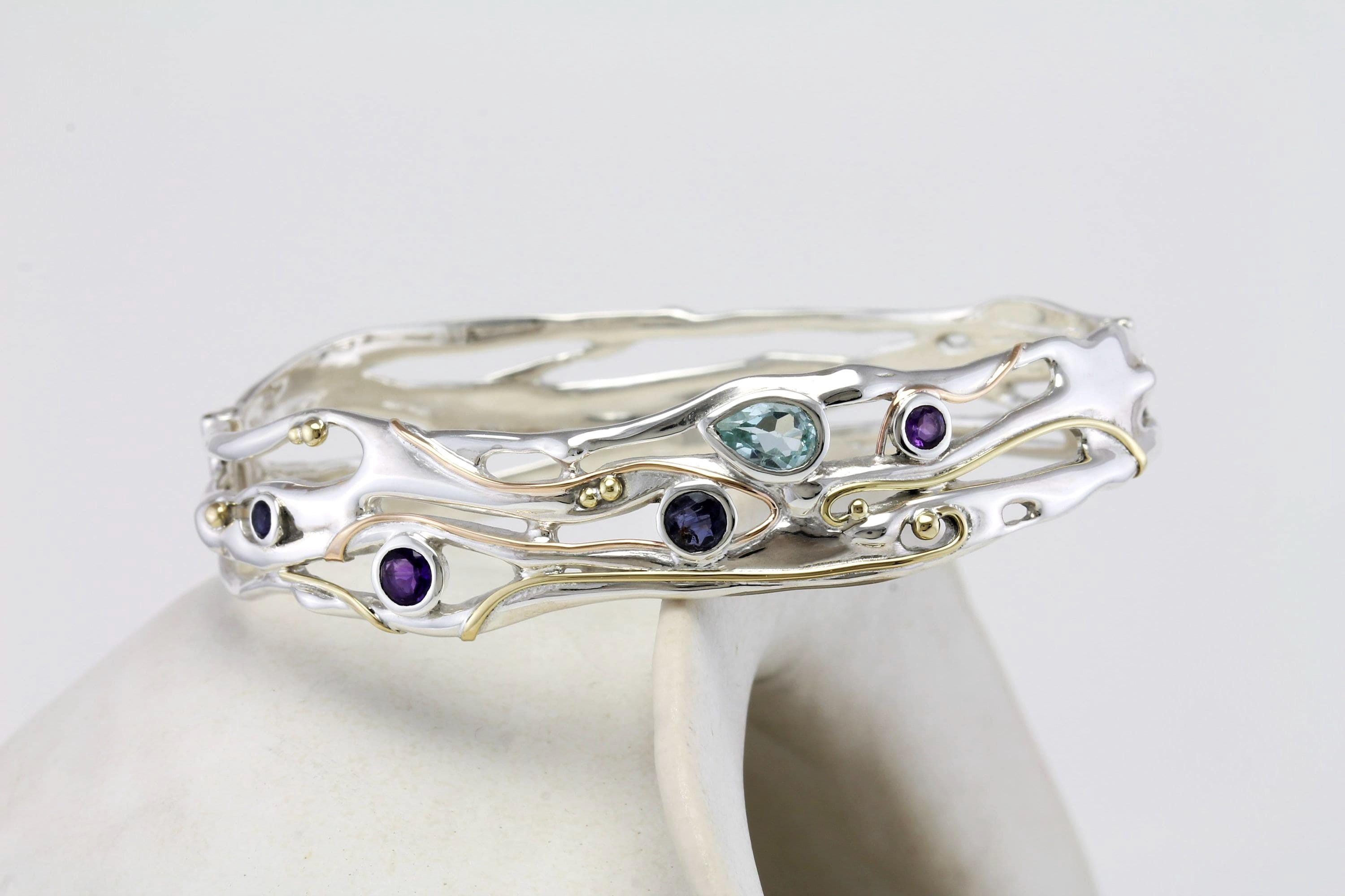 Silver Hinged Bangle With Blue Topaz, Iolite and Amethyst - Etsy