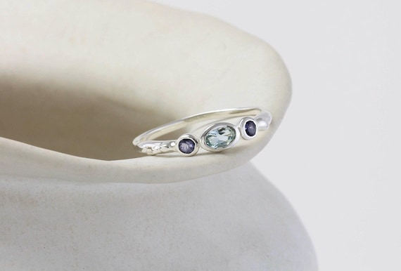 Handmade Sterling Silver Iolite & Blue Topaz Ring - December Birthstone