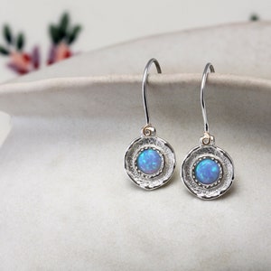 Handmade Blue Fire Opal Drop Earrings, Opal Earrings, Opal Jewelry, October Birthstone Jewellery, Gemstone Earrings