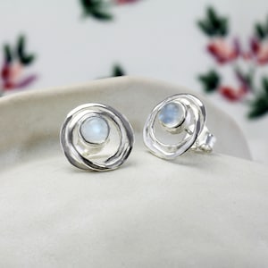 Moonstone Earrings, Handmade Sterling Silver Rainbow Moonstone Stud Earrings, Moonstone Jewellery, Moonstone Earrings, Sterling Silver Studs