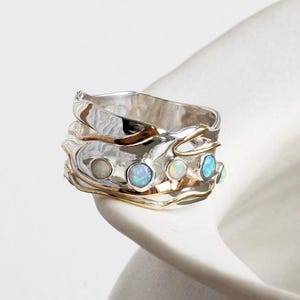 Handmade Fire Opal Statement Ring: Sterling Silver, 14KT Gold Details