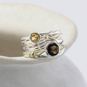 Gemstone Ring, Handmade Ring, Smoky Quartz & Citrine Statement Ring, Citrine Ring, Quartz Ring, Sterling Silver Ring