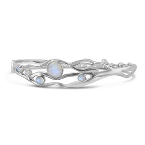 Organic Sterling Silver Moonstone Bangle, Rainbow Moonstone Bracelet, Chain Bracelet