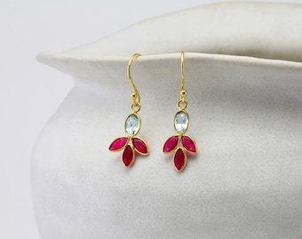 Orecchini Pendenti Con Quarzo Rosa E Topazio Blu in Argento Sterling