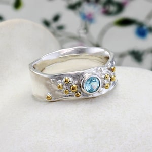Blue Topaz Ring, Handmade Blue Topaz Ring, December Birthstone Ring, Gemstone Ring, Unique Gift for Her, Sterling Silver Ring, Handmade Ring