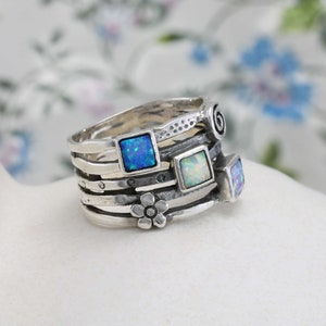 Anillo de ópalo, anillo de ópalo de fuego hecho a mano en plata esterlina, anillo llamativo, regalo único, anillo hecho a mano, anillo con piedras preciosas, anillo botánico