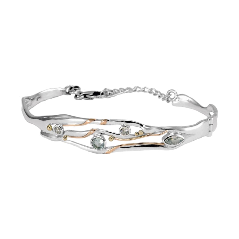 Hinged Silver Bangle with Blue Topaz and White Cubic Zirconia