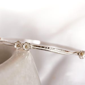 Silver Flower Bangle, Dainty Bangle, Sterling Silver Bangle, Floral Bangle, Silver and Gold, Handmade Bangle, Flower Bracelet, Silver Bangle