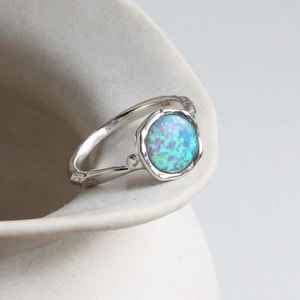 Opal Ring, Handmade Sterling Silver Blue Opal Solitaire Ring, Sterling Silver Ring, Ocean Ring, Rings for Women, Handmade Ring