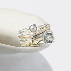 Handmade Green Amethyst Sterling Silver Statement Ring with Freshwater Pearl