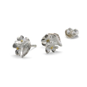 Two Flowers Sterling Silver Studs With Gold Pips, Flower Stud Earrings, Mixed Metal Jewellery image 2