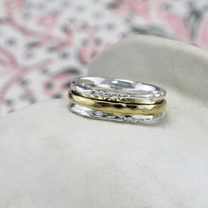 Spinning Ring, Sterling Silver and Brass Spinner Ring, Fidget Ring, Anxiety Ring, Revolving Ring, Sterling Silver Ring, Handmade Ring