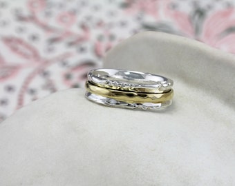 Sterling Silver and Brass Spinner Ring, Fidget Ring, Spinning Ring, Anxiety Ring, Wedding Band Ring, Revolving Ring