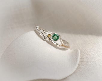Dainty Emerald Sterling Silver Ring: Handmade May Birthstone