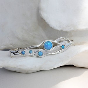 Handmade Organic Sterling Silver Blue Fire Opal Bracelet, Statement Bracelet, Blue Opal Bangle, Charm Bracelet Opal image 5