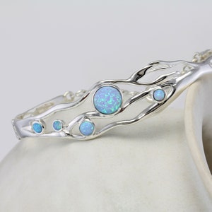 Silver Opal Bracelet, Organic Blue Fire Opal Bracelet, Statement Bracelet, Handmade Bracelet, Sterling Silver Bracelet, Gemstone Jewellery