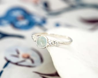 Dainty Sterling Silver Aquamarine Ring - Handmade Artisan Stacking Ring