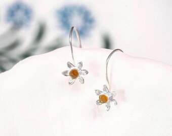 Sterling Silver Daffodil Earrings: Handmade Mixed Metal Flower Jewelry