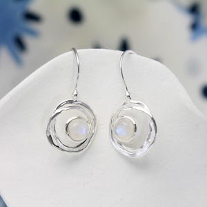 Moonstone Drop Earrings, Sterling Silver Handmade Drop Earrings With Rainbow Moonstone, Moonstone Earrings, Artisan Earrings, Dainty Jewelry