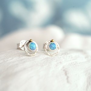 Opal Stud Earrings, Handmade Dainty Fire Opal Stud Earrings, Sterling Silver Earrings, Opal Earrings, Opal Jewellery, Dainty Stud Earrings