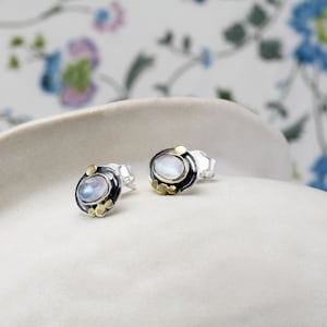 Silver Studs Earrings in Moonstone | Hand-Made from sterling silver.