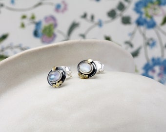 Silver Studs Earrings in Moonstone | Hand-Made from sterling silver.