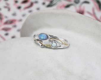 Gentle Flowing Fire Opal Ring, Gold Details, Opal Ring, October Birthstone, Sterling Silver Ring, Dainty Ring