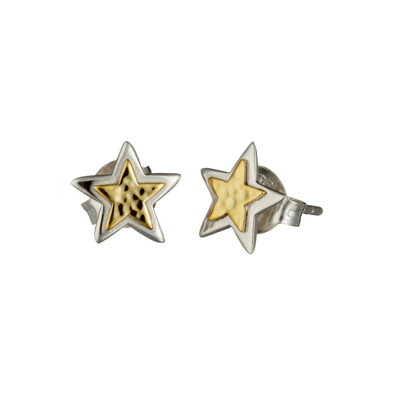 Silver and Gold Brass Star Earrings image 2