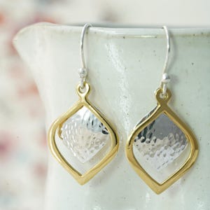 Gold Textured Earrings, Two-Tone Earrings, Gold Vermeil Earrings, Drop Earrings, Silver and Gold Earrings, Handmade Earrings