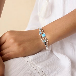 Handmade Organic Sterling Silver Blue Fire Opal Bracelet, Statement Bracelet, Blue Opal Bangle, Charm Bracelet Opal image 4