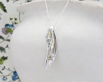 Green Amethyst Pearl Pendant: Handmade Sterling Silver Art Nouveau Necklace