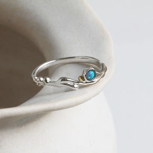 Opal Ring, Coastal Blue Opal Ring, Dainty Ring, Ocean Lover Jewellery, Handmade Ring, Sterling Silver Ring, Gemstone Jewellery, Unique Ring