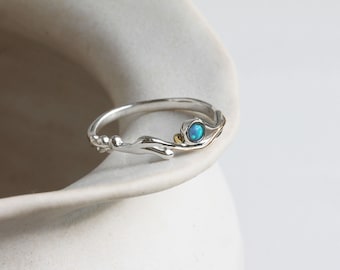 Coastal Blue Opal Ring, Dainty Ring, Ocean Lover Jewellery