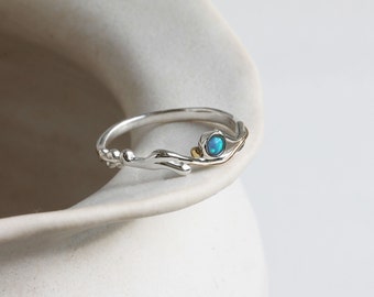 Coastal Blue Opal Ring, Dainty Ring, Ocean Lover Jewellery