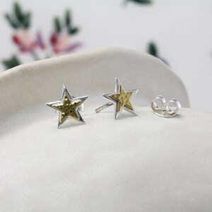 Silver and Gold Brass Star Earrings image 1