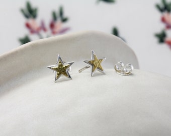 Silver and Gold Brass Star Earrings