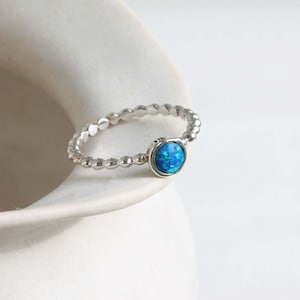 Opal Ring, Handmade Vibrant Blue Opal Sterling Silver Bubble Band Ring, Gemstone Ring, Dainty Ring, Handmade Ring, October Birthstone