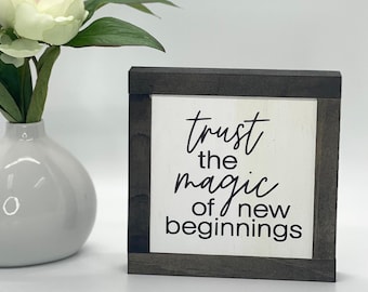 New Beginnings Sign, Divorce Gift, Office Desk Decor, Inspirational Home Decor, Graduation Sign, Small Wood Sign, Bog Road Designs