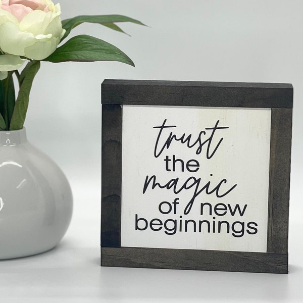 New Beginnings Sign, Divorce Gift, Office Desk Decor, Inspirational Home Decor, Graduation Sign, Small Wood Sign, Bog Road Designs