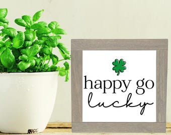 Happy Go Lucky Sign, St. Patrick's Day Home Decor, Irish Luck Wood Sign, March Tiered Tray Sign, St. Patrick's Day Sign, Shamrock Home Decor