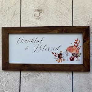 Thankful And Blessed Sign Autumn Home Decor Pumpkin Pinecone Sign Fall Season Wood Sign Fall Sign Living Room Hanging Harvest Home Decor