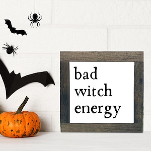 Bad Witch Energy Sign, Halloween Home Decor, Witch Wood Sign, Spooky Decor, Rustic Fall Sign, October Tiered Tray, Halloween Tiered Tray