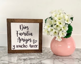 Dios Familia Amigos Sign, God Family Friends Sign, Hispanic Home Decor, Small Wood Signs, Bog Road Designs